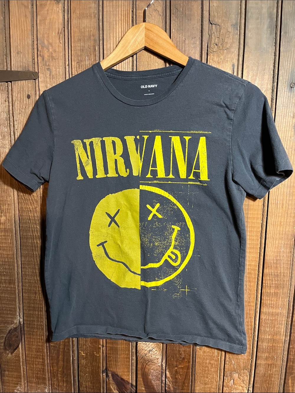 Old Navy Black Short-Sleeve Nirvana Graphic Tee with Yellow Logo